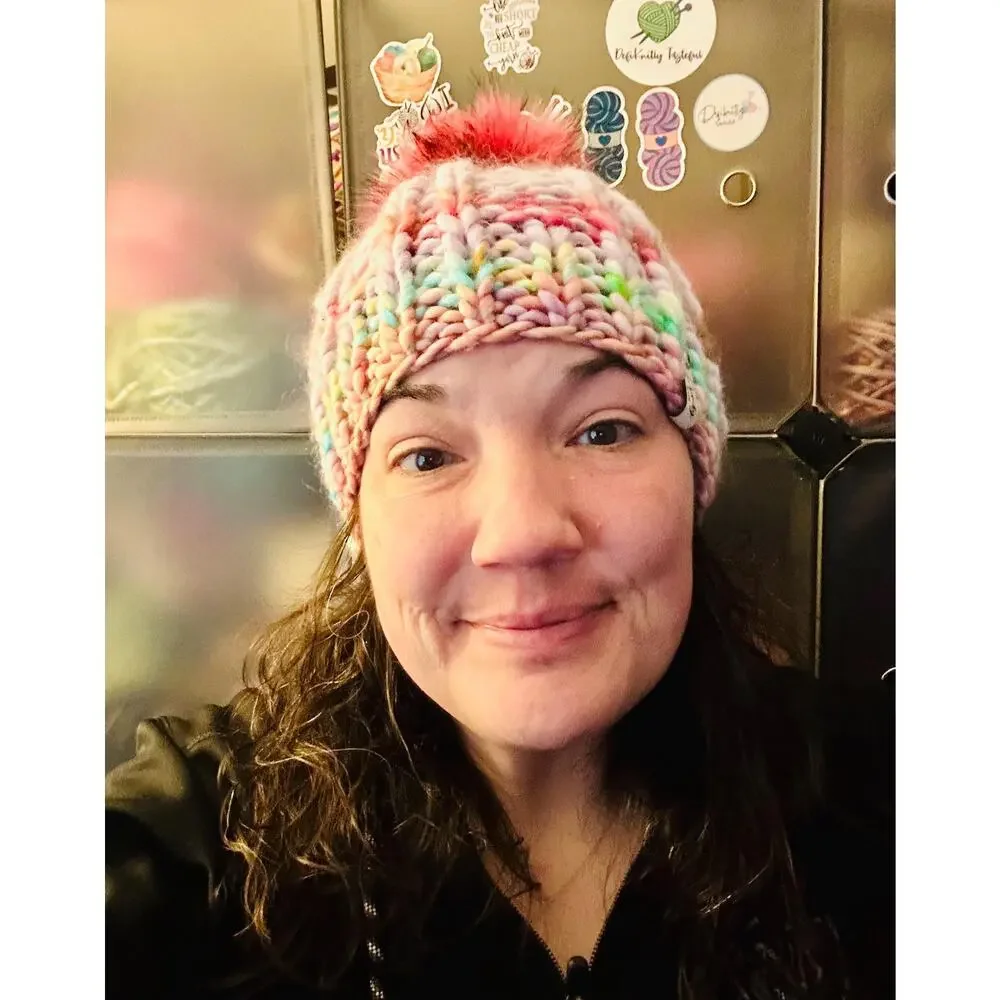 Handmade Neon Merino Wool Beanie: Colorful Winter Hat with Faux Fur Pom